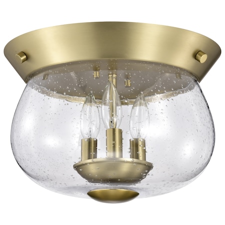 Nuvo Boliver 3-Light Flush Mount Vintage Brass Clear Seeded Glass 60/7807